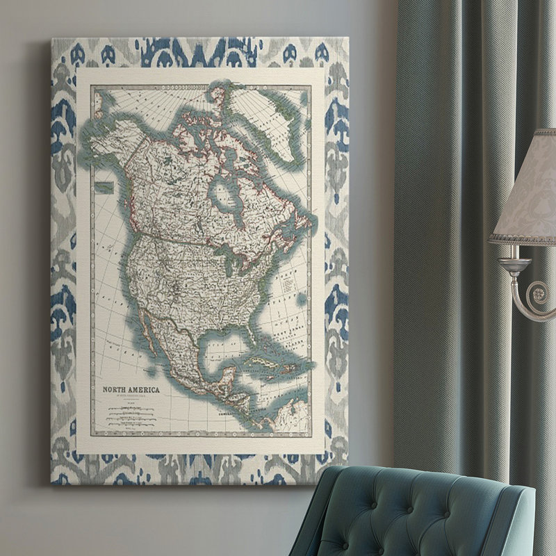 Carte encadrée de l'Amérique du Nord sur toile, H 27 po x l 18 po x P 1 po