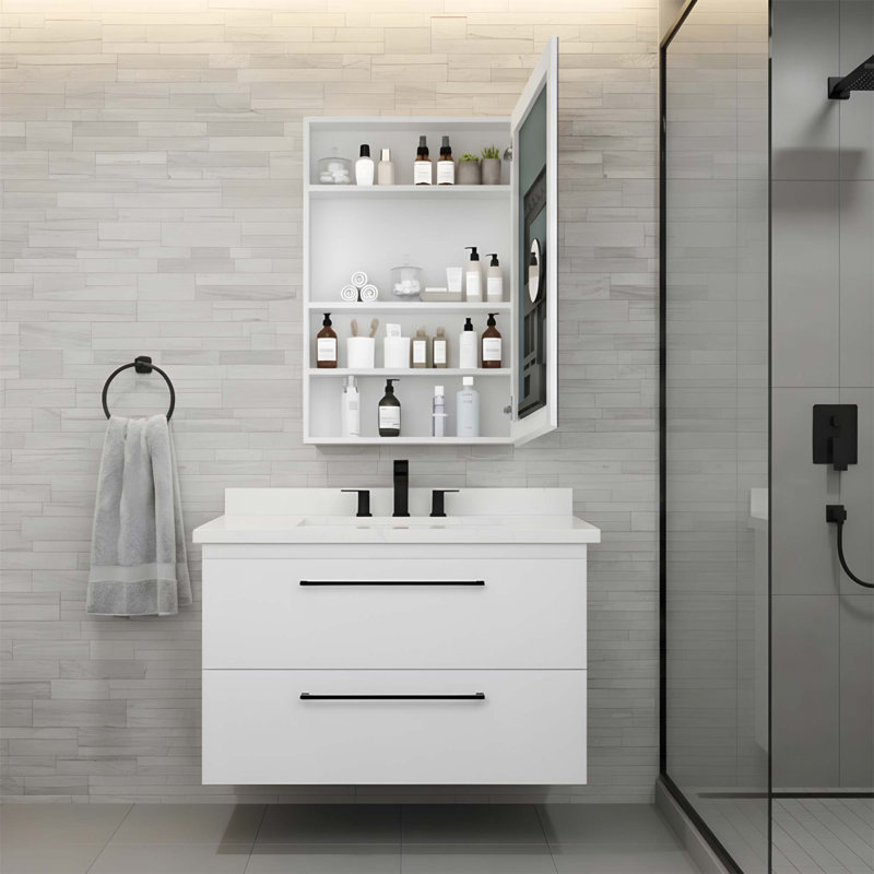 Armoire à pharmacie sans cadre avec bords biseautés et porte à ouverture droite, l 24 po x H 36 po, parfaite pour les salles de bain modernes
