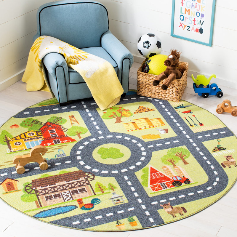 Kids Playhouse 200 Performance Machine Washable Rug, Round 5'