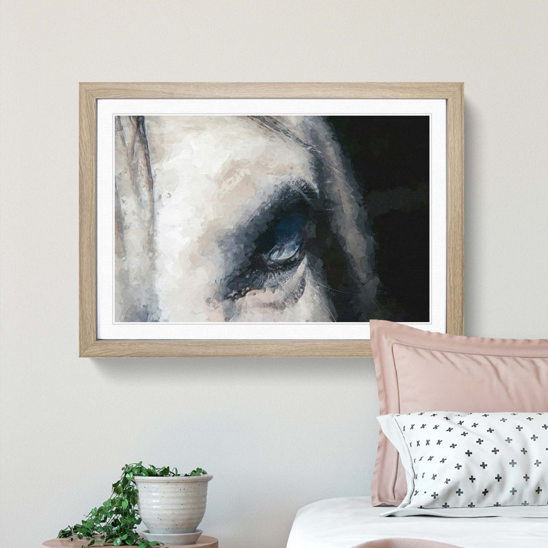 Eye of a White Horse in Abstract - Picture Frame Graphic Art Print, 62cm H x 87cm W x 2cm D, Oak Framed