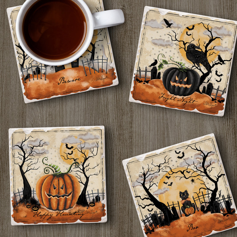 Haunted Valley 4-Pack Absorbent Stone Tumbled Tile Coasters