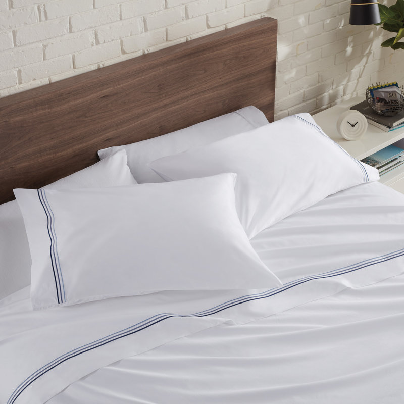 600 Thread Count Cotton Sateen Sheet Set Sateen Standard Sheet Set, Blue, Queen