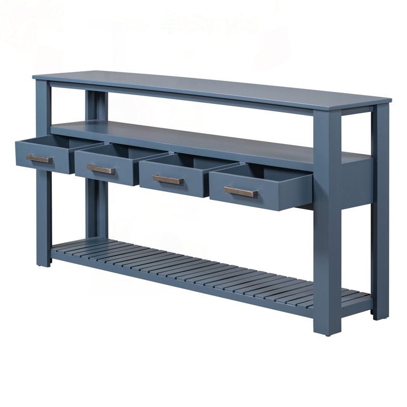 Grande table d'entrée de 61,5 po avec 4 tiroirs et 3 tablettes à 3 niveaux, Marine, Marine, Marine