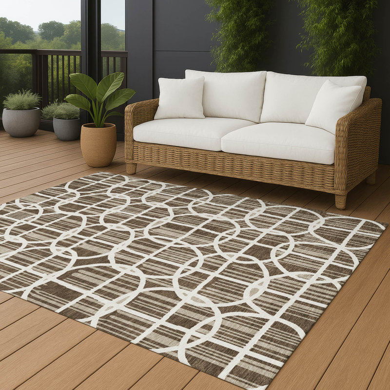 Machine Washable Indoor/Outdoor Chantille ACN2769 Geometric Rug, Chocolate, 5' x 7'6"