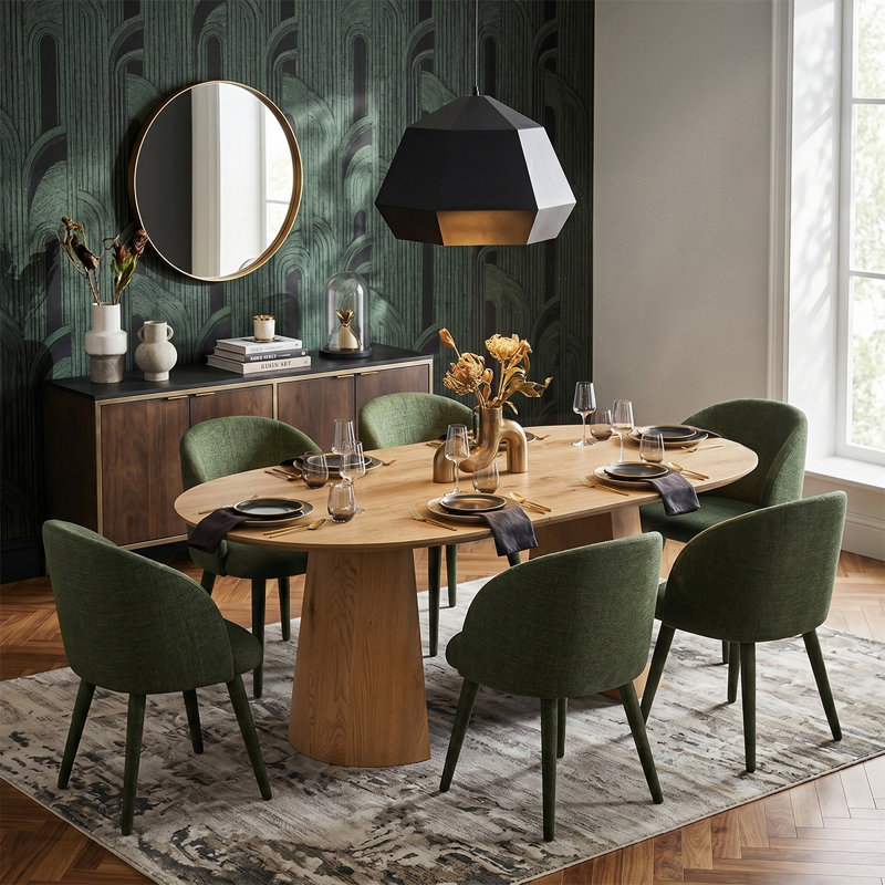 Ensemble de table de salle à manger extensible moderne de 47 à 83 po avec fauteuils rembourrés Modern, Green