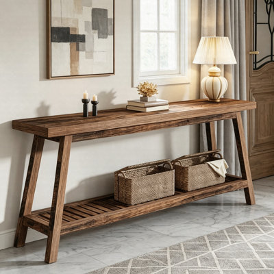 70.9" Farmhouse Console Table, 2-Tier Entryway Sofa Table For Hallway  Living Room, Rustic Narrow Accent Table