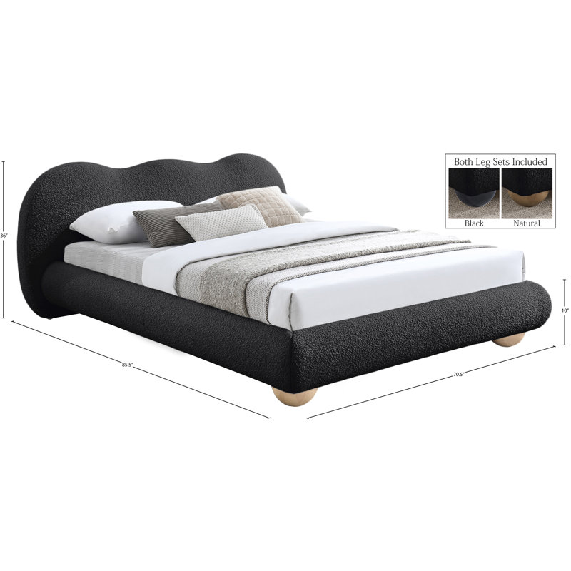 Hyde Upholstered Panel Bed, Black Boucle Fabric, Full / Double