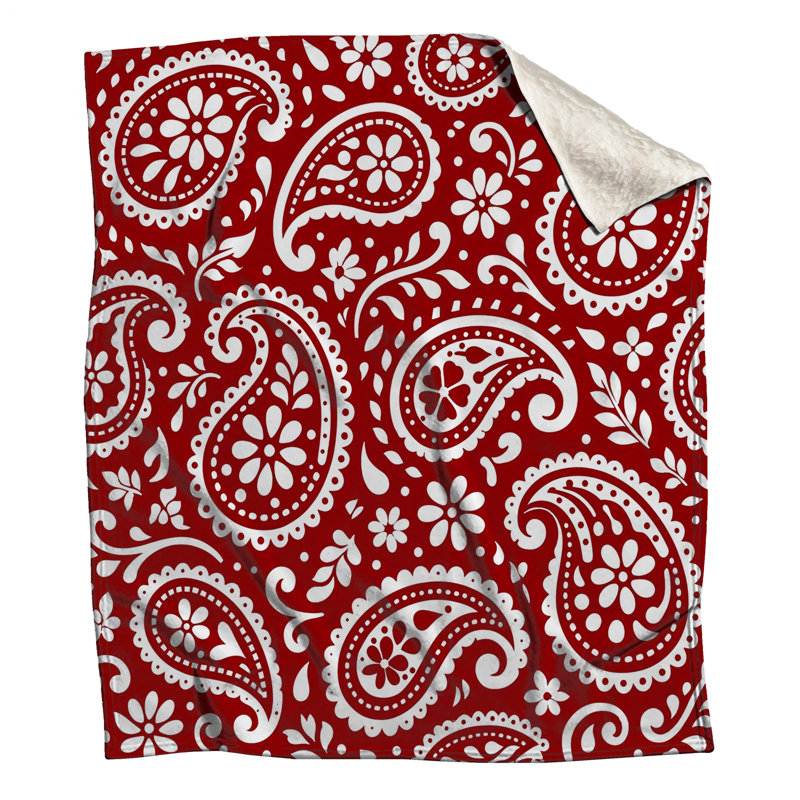 Couvertures à motif cachemire rouges et blanches, 50in W x 60in H