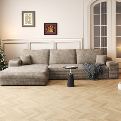 Canapé modulaire 107 po avec méridienne en L 107 po, canapé modulaire moderne avec assise profonde, canapé rembourré pour la chambre à coucher du salon, aucun assemblage requis, chameau (tissu en velours côtelé moelleux)