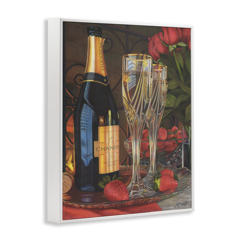 Paire de champagne romantique par Mardell Schuster, Giclée encadrée blanc bord de mer, H 14 po x l 11 po