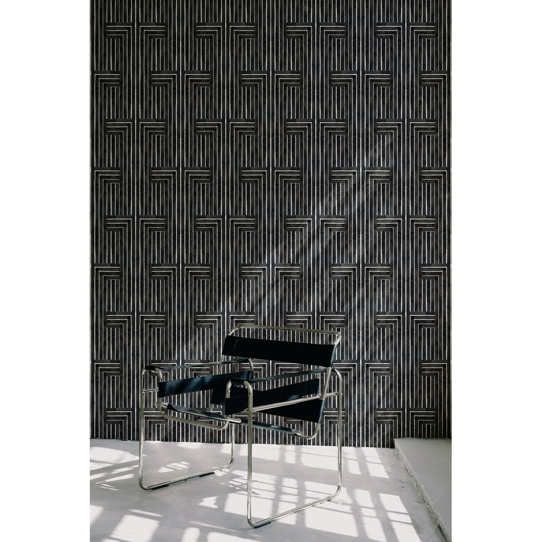 Organic Chiselled 10' L x 24" W Peel and Stick Wallpaper Roll Mitchell Black Application 