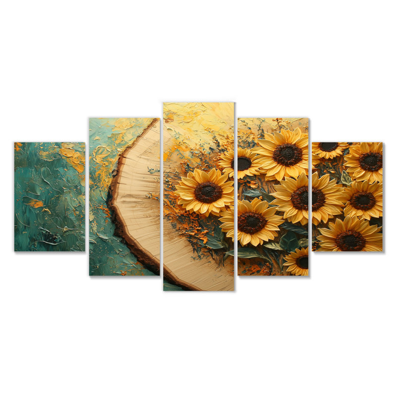 Dorlinde - Art mural tournesols - Art mural traditionnel sur toile 5 pièces