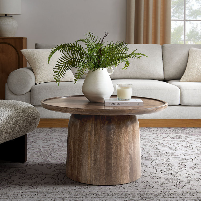 Holloway 30" Round Wood Coffee Table, Walnut