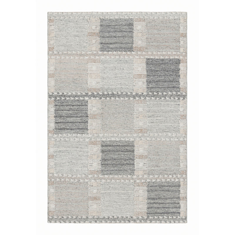 Rug & Kilim’S Scandinavian Rug In Gray And White Geometric Patterns, Rectangle 10' x 14'