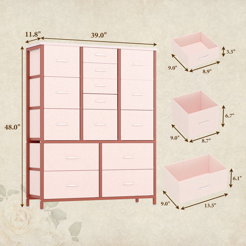 15 Fabric Drawer Storage Rack, Pink