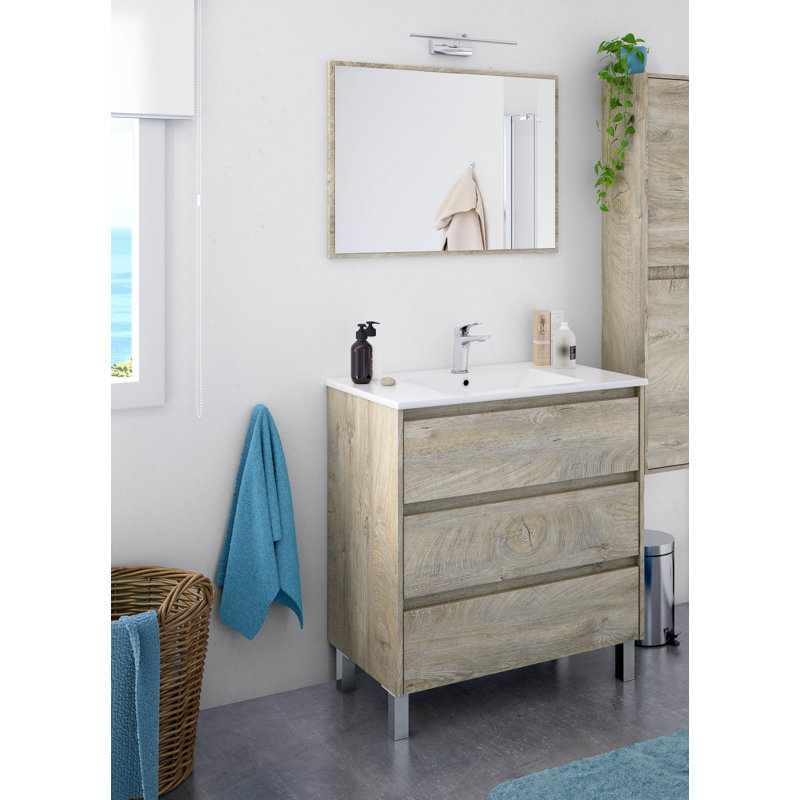 Padminie 86cm Single Bathroom Vanity Base Only in Oak, Gray