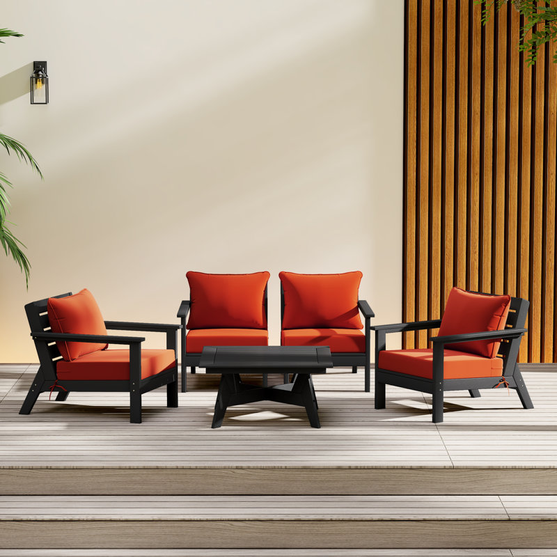 5-Piece Deep Seating Set, Black, Orange