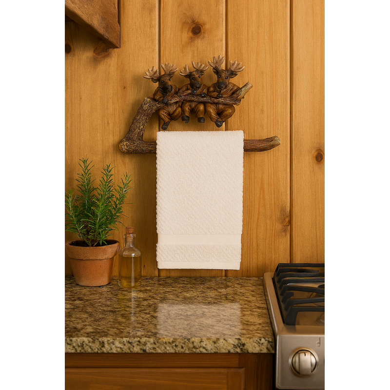 Three Moose Wall Mounted Towel Holder Polyresin Rustic Decor
