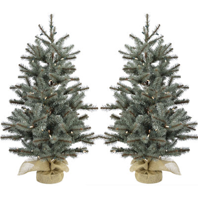 Arbre de Noël artificiel pin vert 3 pi avec 150 lumières claires / base en toile de jute