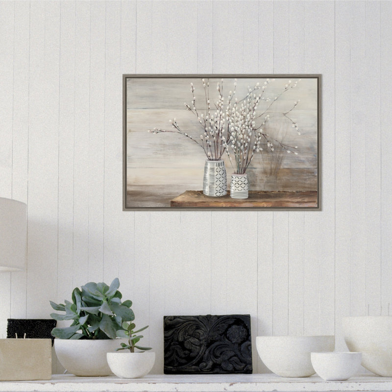 Reproduction de cadre flottant sur toile "Pusc Willow Still Life with Designs" par Julia Purinton, Encadré gris