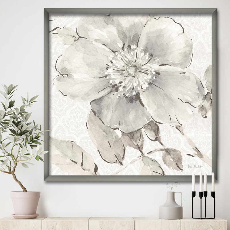 " Indigold Gray Peonies II ", Silver Framed, 16" H x 16" W x 1" D