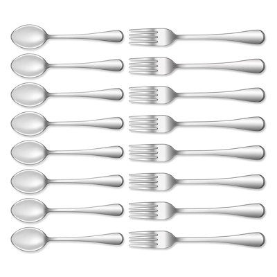 Ensemble de couverts en acier inoxydable de qualité alimentaire Didadi, ensemble de 32 couverts, fourchettes et cuillères pour la maison, la cuisine et le restaurant, va au lave-vaisselle - 16 fourchettes de table (8 pouces) et 16 cuillères à café (6,5 pouces), miroir poli
