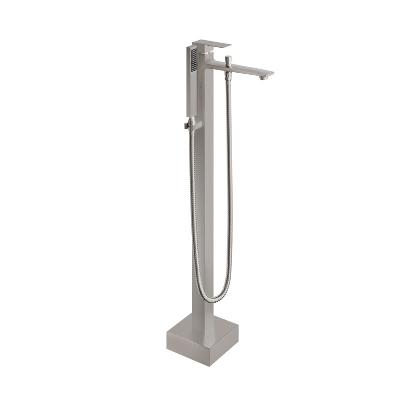 Single Handle Free Standing Bathtub Faucet with Diverter and Handshower, Brushed Nickel