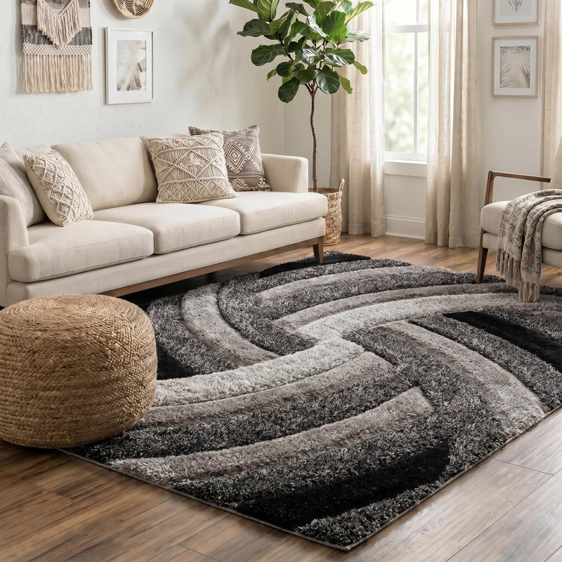 Frio Grey/Black Shaggy Indoor Rug, Rectangle 120cm x 170cm