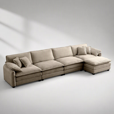 Canapé Corduroy moderne à 4 places avec 1 repose-pieds, confortable et élégant pour le salon et les appartements, facile à assembler avec des coussins
