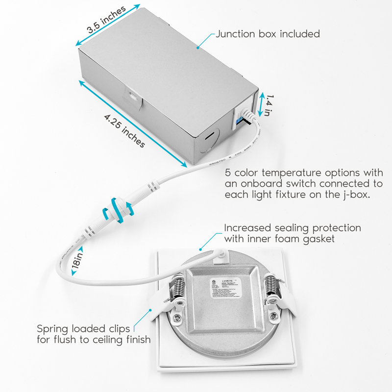Luxrite 3" Ultra Thin 5-Color Selectable LED Recessed Light Kit