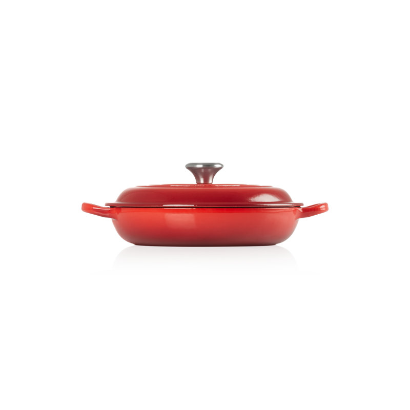Cerise Red Enameled Cast Iron Round Braiser with Lid