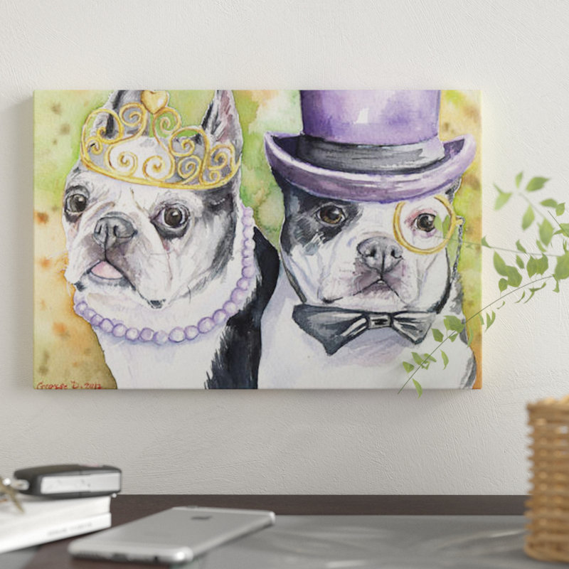 «Boston Terrier Family», reproduction sur toile, H 8 po x l 12 po x P 0,75 po, Toile tendue, Pas de tapis