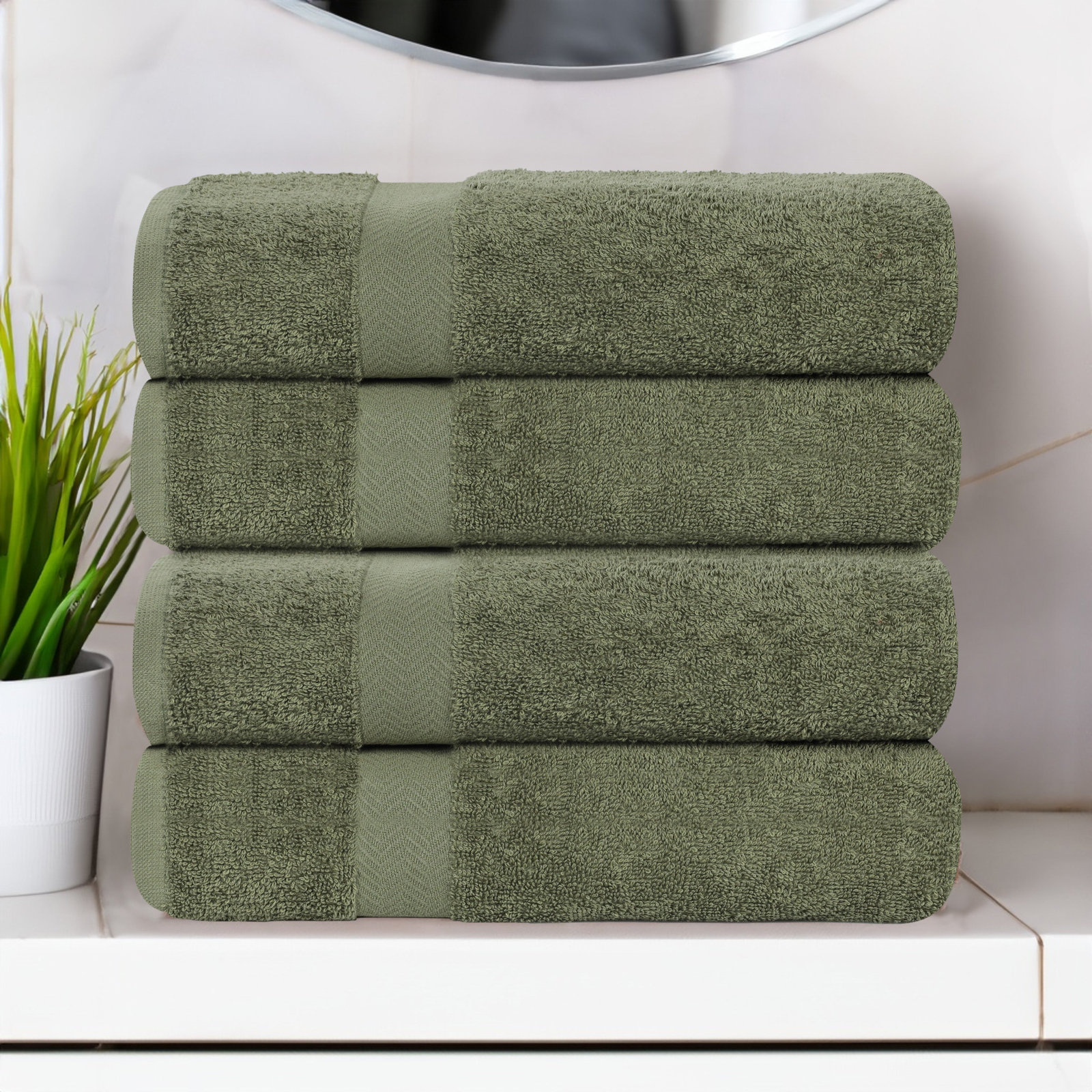 Quick-Drying Cotton Washcloth, Forest Green, 4 Pieces Towel Set