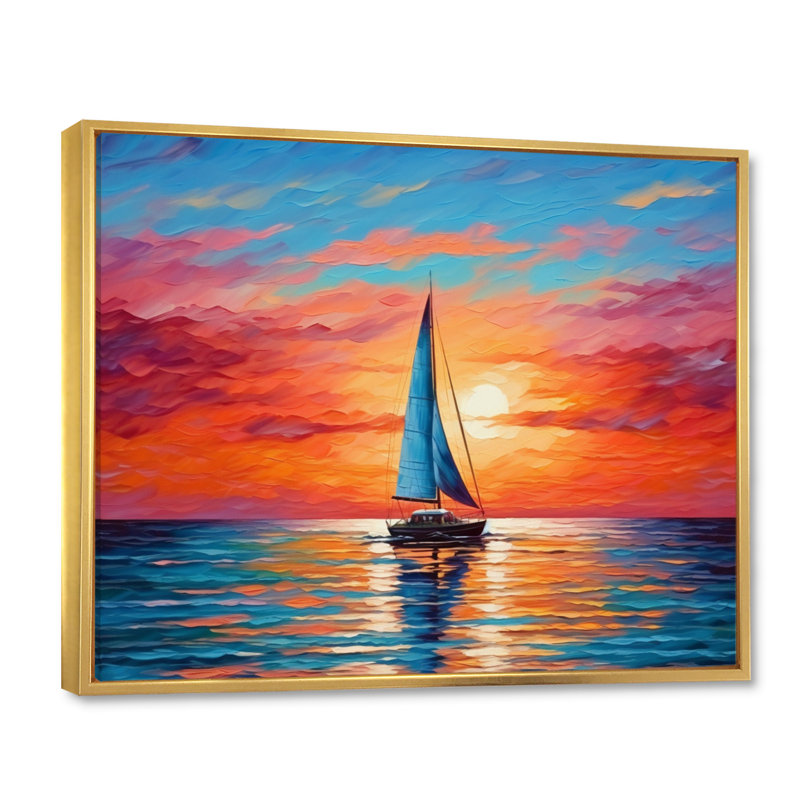 Voilier abstrait Horizon II, Cadre flottant doré, H 34 po x l 44 po x P 1,5 po