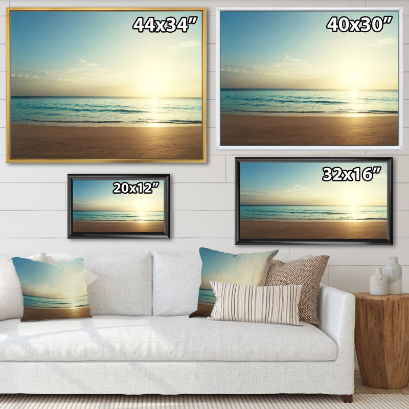 Coucher de soleil sur la plage des Seychelles - Photographie sur toile, Cadre flottant en érable, H 30 po x l 40 po