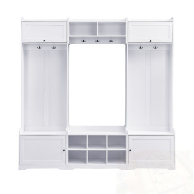 Hall Tree With Shoe Storage, 7 Coat Hooks And Adjustable Shelf