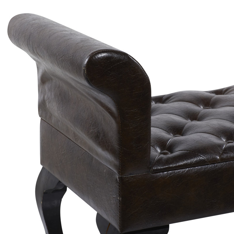 Modern 53'' Walnut Brown Leather and Wood Entryway Bench