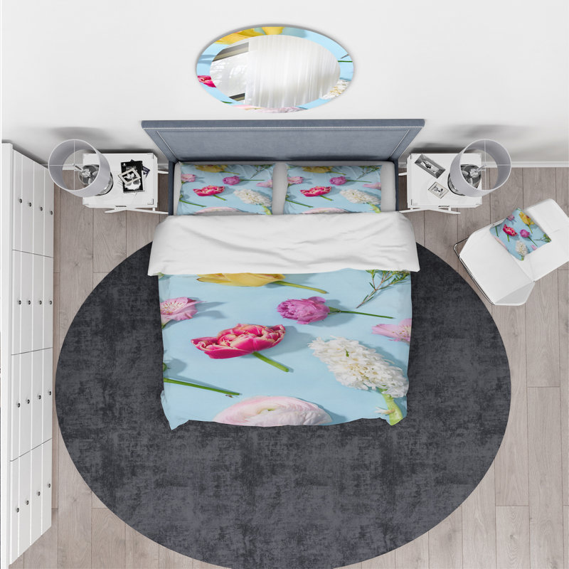 Ensemble de housse de couette en fleur de belle fleur designart fraîche, Housse simple + 1 taie décorative