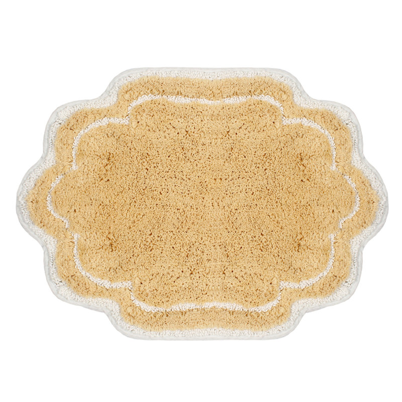 Dobrinka Bath Rug Plush 100% Cotton Mat, Unique Design, Absorbent, Quick Dry, Butter, 17"x24"(Rectangle)