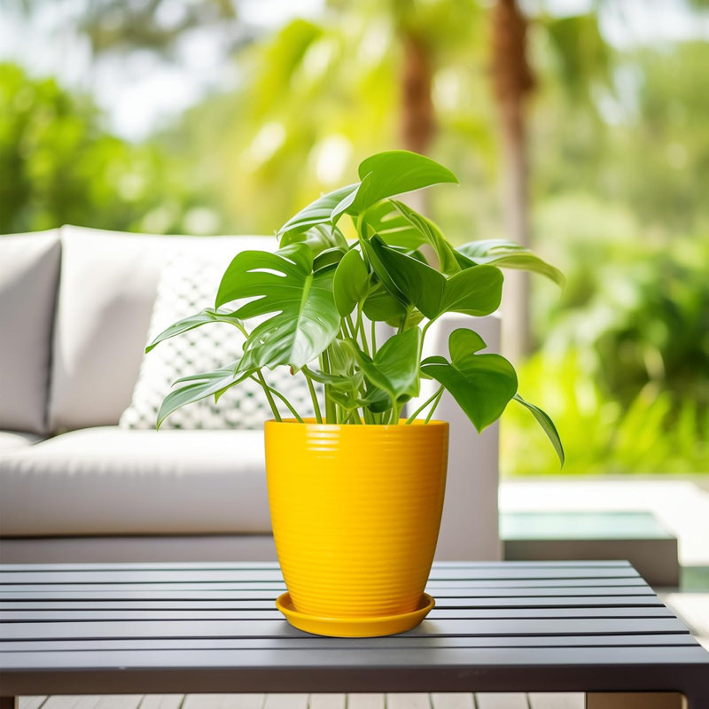8 Inch Glossy Yellow Ceramic Planter Pot