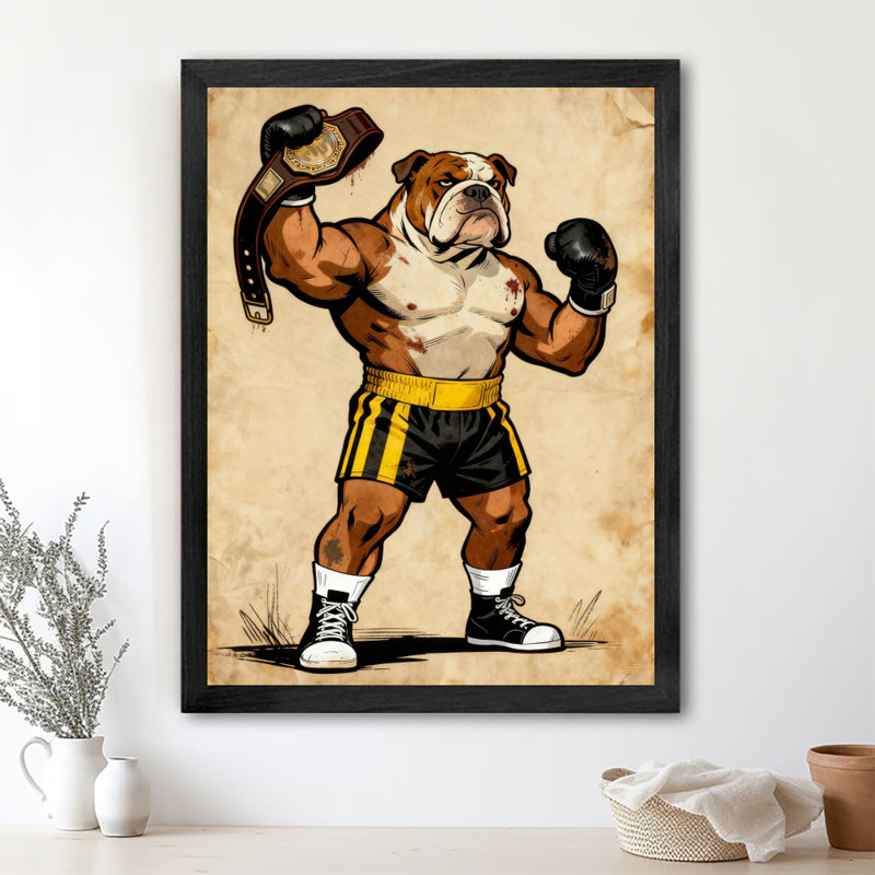 Art encadré noir Bulldog rétro encadré noir, H 11 po x l 9 po