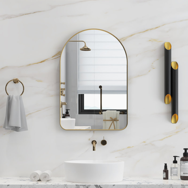 Morden Right Angle Arched Alloy Aluminium Thin Framed Wall-Mounted Vanity Mirror Bathroom Vanity Mirror for Bedroom Entryway, Living/Dressing Room