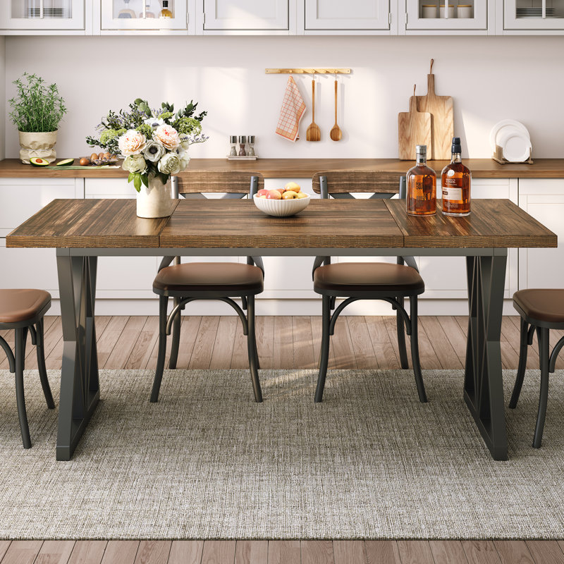 Metal Base Dining Table, Brown / Black