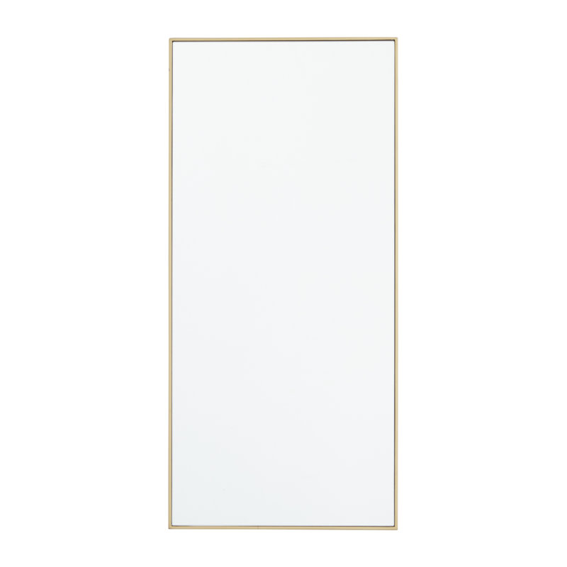 Wooden Wall Mirror with Thin Minimalistic Frame, 30" x 14", Gold