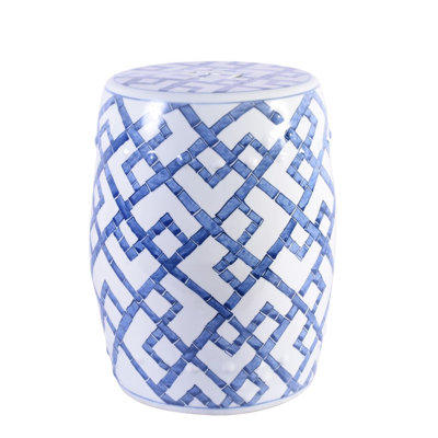 Tabouret de jardin 17 po en porcelaine bleue et blanche
