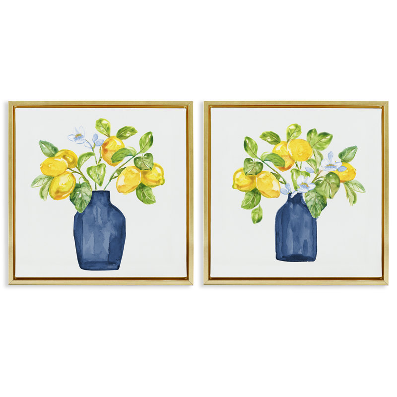  Ensemble de 2 toiles flottantes encadrées "Lemon Branches in Vases" par Nan, H 25 po x l 25 po
