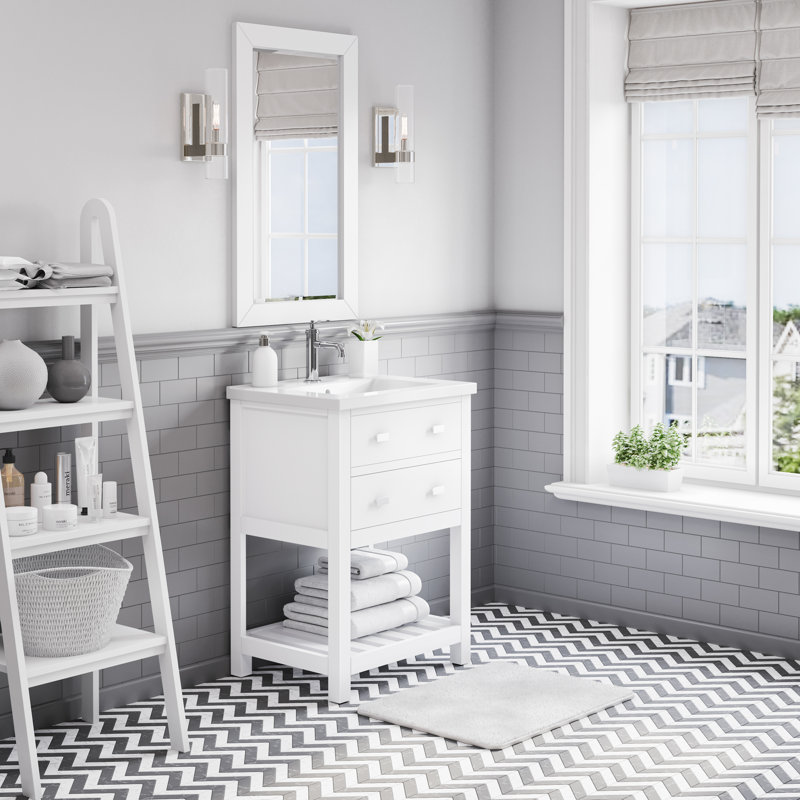 Meuble-lavabo simple chromé 24 po Putcha Viola, Chrome chrome, Blanc pur