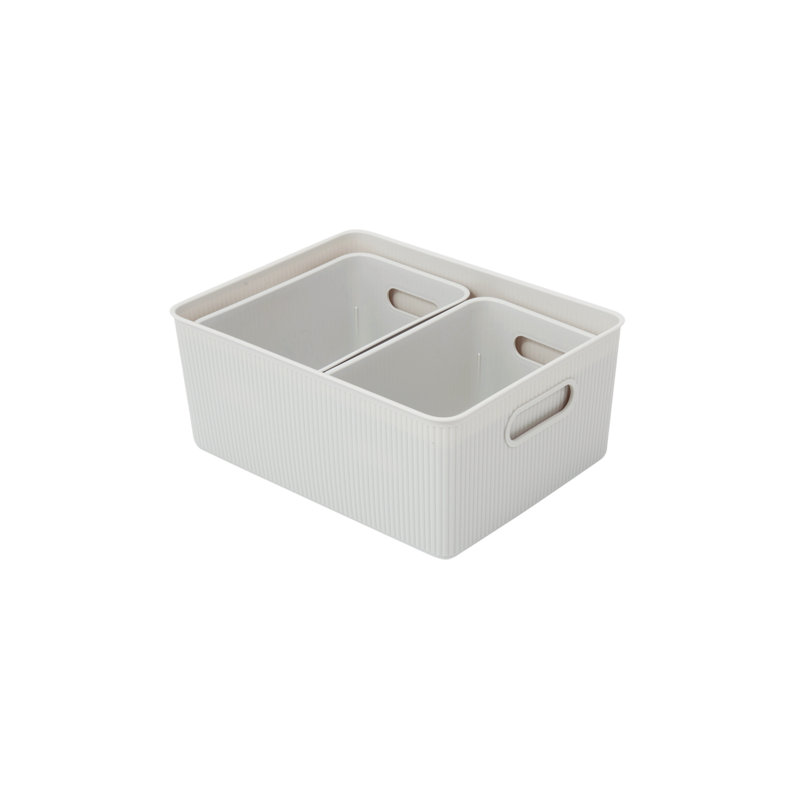 Ensemble de bacs de rangement en plastique nervuré, Fumé blanche