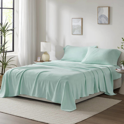 Lit simple TG de 3 - 100% molleton, confortable et doux, boulochage, lavable à la machine, draps plats et ajustés, 1 taie d'oreiller PC Ultra Locale, drap,