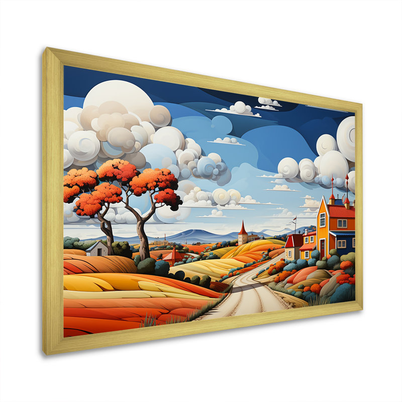 De Stijl Style County Side II - campagne, reproduction d'art sur toile, Cadre doré simple, H 24 po x l 32 po x P 1 po